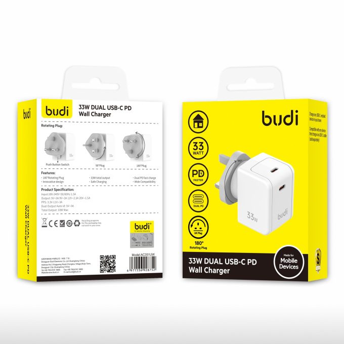 budi 2端口 33w PD3.0 快速充電器 AC351UW：圖片 2