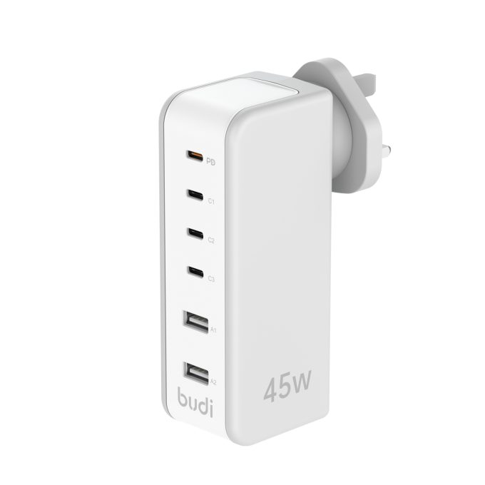 budi 6端口 USB 45W PD 旋式插頭充電器 AC301RUW