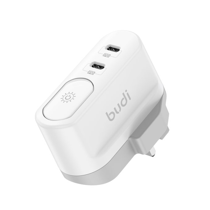 budi 2位 TYPE-C PD40W 夜燈二合一摺疊插頭快速充電器 AC326DUW：圖片 3