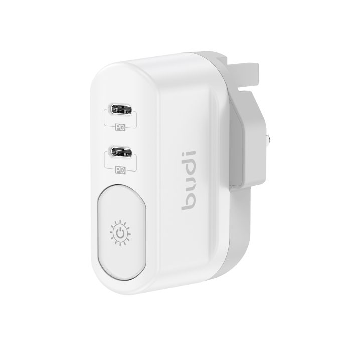 budi 2位 TYPE-C PD40W 夜燈二合一摺疊插頭快速充電器 AC326DUW
