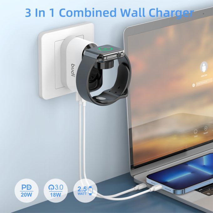 budi 2位USB 蘋果手錶 二合一 PD QC 快速充電器 AC330WUW：圖片 7