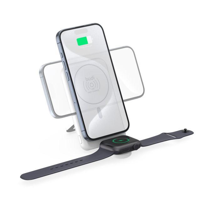 budi 10000mAh  PD QC 錶充 磁吸無線充 三合一流動充電器 PB806W 白色：圖片 11