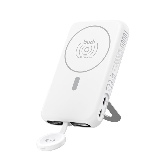 budi 10000mAh  PD QC 錶充 磁吸無線充 三合一流動充電器 PB806W 白色