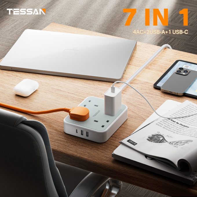 TESSAN 3端口USB+4位英規拖板 2米線長 TS-202-C：圖片 6