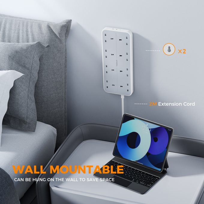 TESSAN 3端口USB+8位英規拖板 2米線長 TS-204-C：圖片 3
