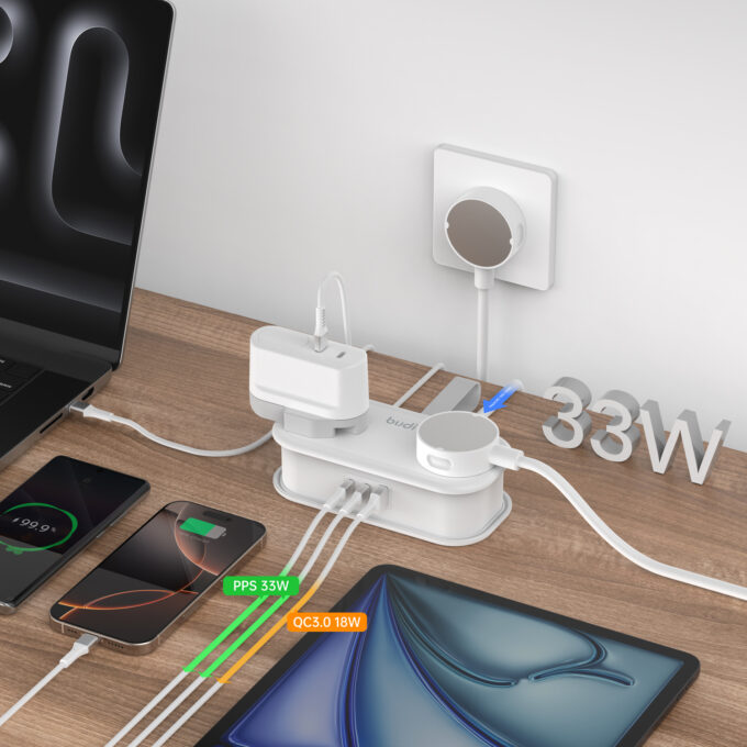 budi 2-Socket AC with 3-Port PD QC Fast Charging Power Strip AC303UW - Image 4