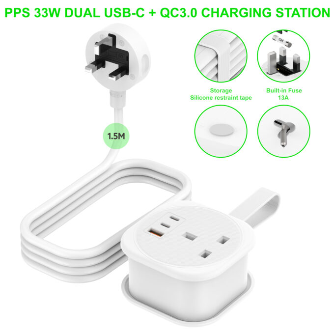 budi 1-Socket AC with 3-Port PD QC Fast Charging Power Strip AC307UW - Image 7